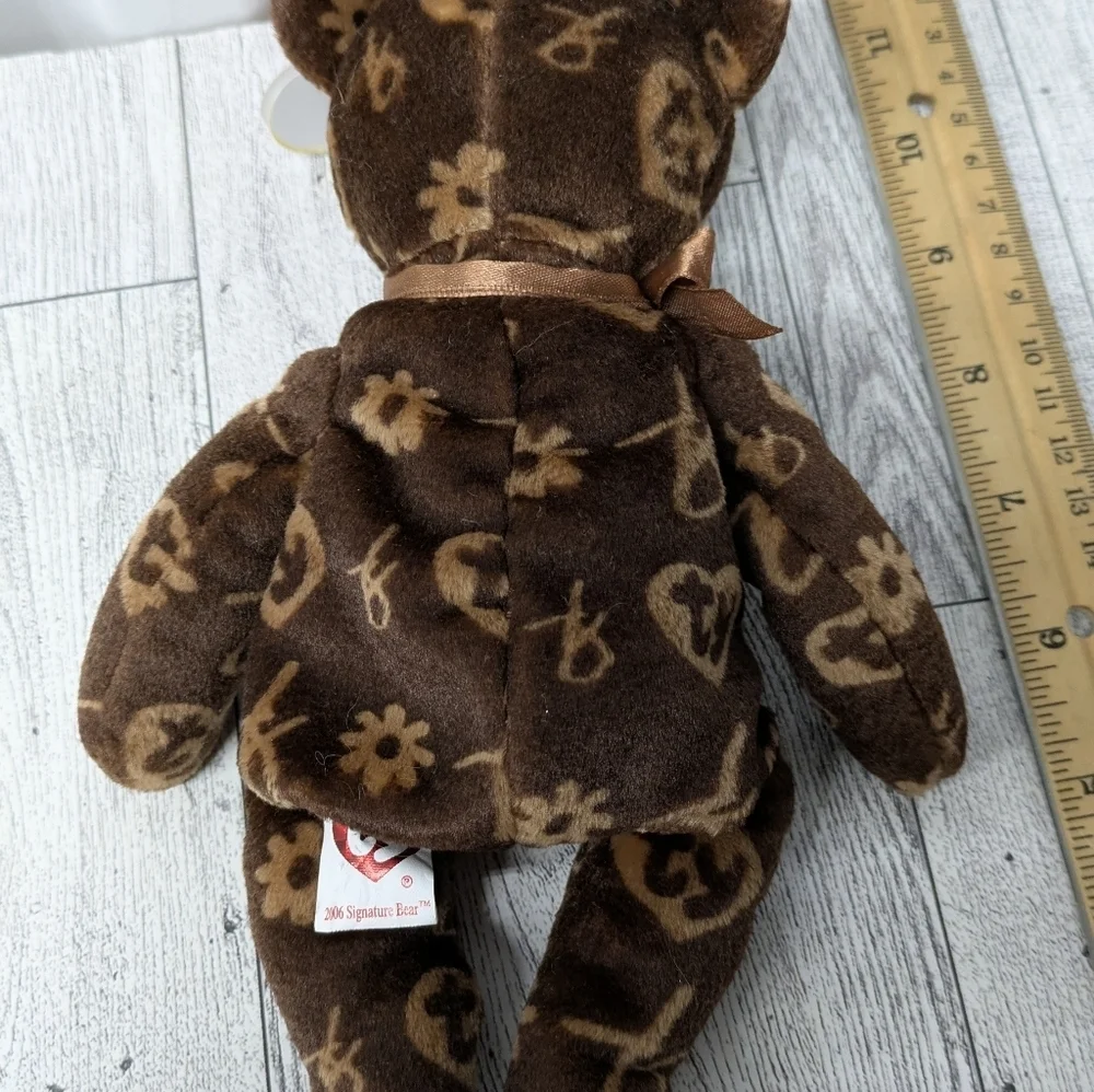Ty Signature Bear Floral Patterned Brown Plush Bear